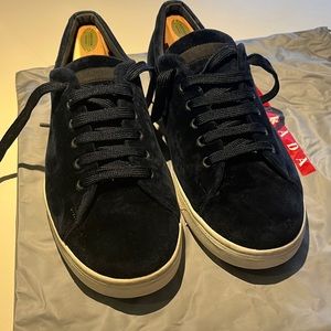 Prada Navy Blue Velvet Sneakers